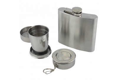 Yellowstone Stainless Steel Hip Flask (6oz / 170ml) & Packable Cup Set (x 2)